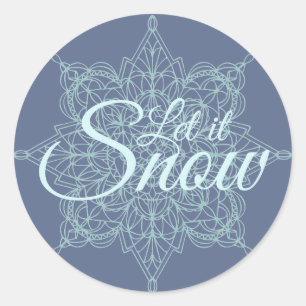 Sticker Rond "Let it Snow" Design de flocon de neige en bleu