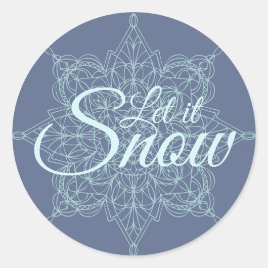 Sticker Rond "Let it Snow" Design de flocon de neige en bleu (Devant)