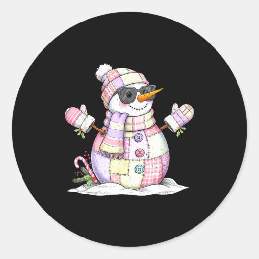 Sticker Rond Let’s Chill Snowman Christmas Coffee Cute Holiday  (Devant)