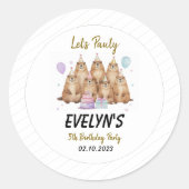 Sticker Rond Let’s Party Groundhog 5th Birthday – Fun Kids (Devant)