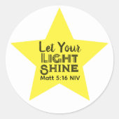Sticker Rond Let Your Light Shine Bible Verse Yellow Star (Devant)
