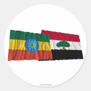 Sticker Rond L'Ethiopie et les drapeaux de ondulation d'Oromia