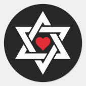 Sticker Rond L'étoile de David avec le Coeur Rouge (Devant)