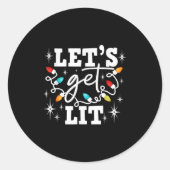 Sticker Rond Let's Get Lit Drinking Santa Hat Christmas Lights (Devant)