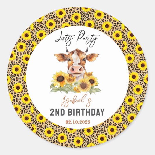 Sticker Rond Let's Party Till the Cows Come Home 2nd Birthday (Devant)