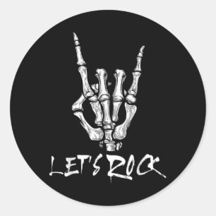 Sticker Rond Lets Rock Band Rock Et Roll Skeleton Signe Main Ro