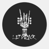 Sticker Rond Lets Rock On Halloween Rock And Roll Skeleton Hand (Devant)