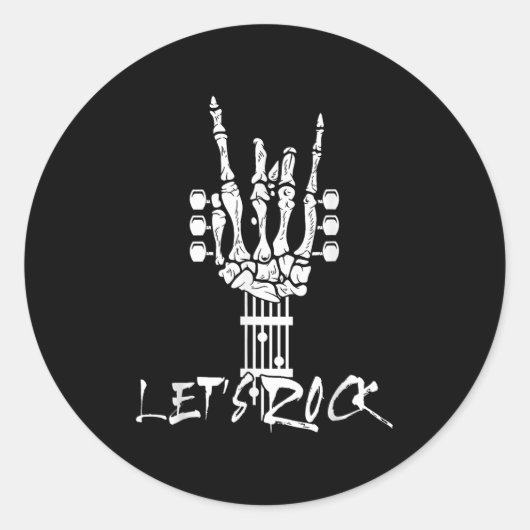 Sticker Rond Lets Rock On Halloween Rock And Roll Skeleton Hand (Devant)