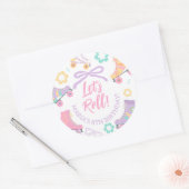 Sticker Rond Lets Roll Roller Skate Retro Girl Birthday Pastel (Enveloppe)