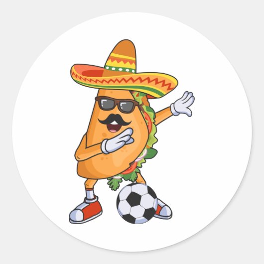 Sticker Rond Let's Taco Bout Soccer Dabbing Taco Cinco de Mayo  (Devant)
