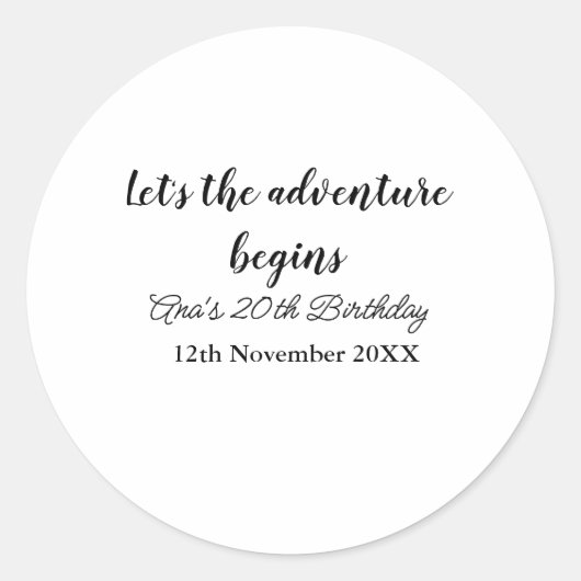 Sticker Rond lets the adventure begins 20th birthday add name d (Devant)
