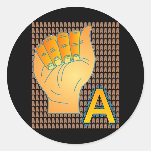 Sticker Rond Letter A Sign Language - Alphabet Characters (Devant)