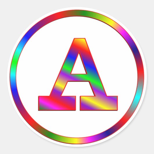 Sticker Rond Lettre A Arc-en-ciel (Devant)