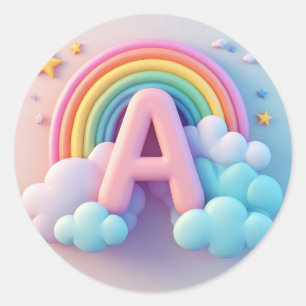 Sticker Rond 🧸 Lettre A de la nurserie pour enfants Arc-en-cie