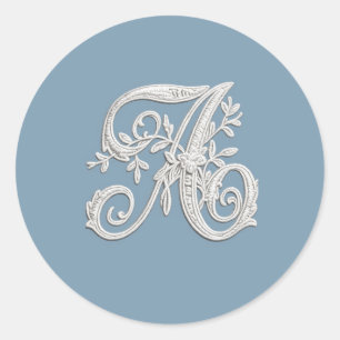 Sticker Rond Lettre A Monogramme Aspect Brodé Blanc Toute Coule
