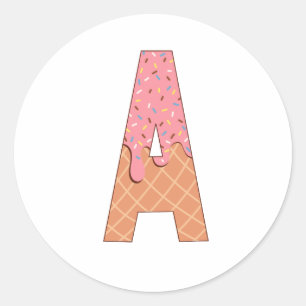 Sticker Rond Lettre A - Thème crème glacée