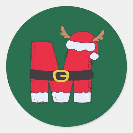 Sticker Rond Lettre alphabet monogramme M Santa Hat Noël (Devant)