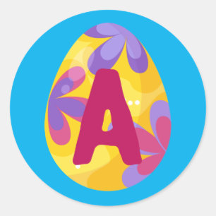 Sticker Rond Lettre alphabétique de l'oeuf de Pâques A Nom É