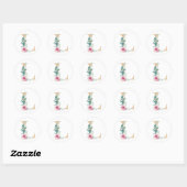 Sticker Rond Lettre aquarelle L avec des roses (Feuille)