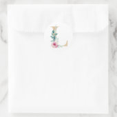 Sticker Rond Lettre aquarelle L avec des roses (Sac)