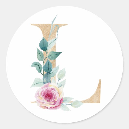Sticker Rond Lettre aquarelle L avec des roses (Devant)
