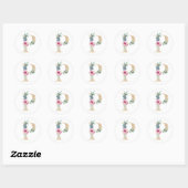 Sticker Rond Lettre aquarelle P avec des roses (Feuille)