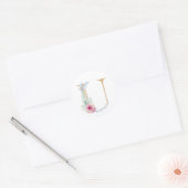 Sticker Rond Lettre aquarelle U avec roses (Enveloppe)