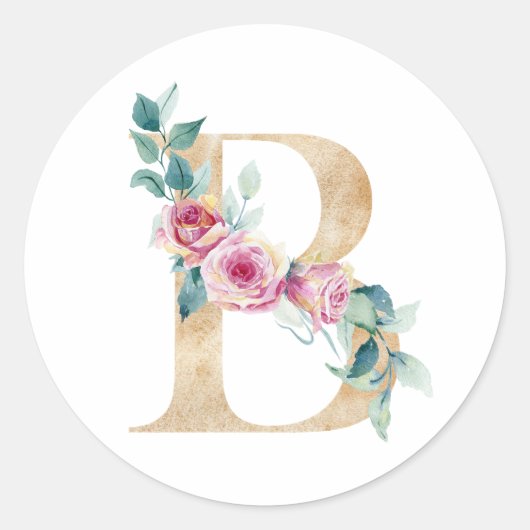 Sticker Rond Lettre B aquarelle avec des roses (Devant)
