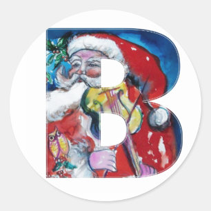 STICKER ROND LETTRE B DE NOËL / PÈRE NOËL AVEC MONOGRAM DE VIOL