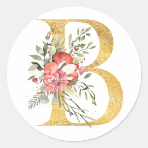 Sticker Rond Lettre B dorée avec fleurs