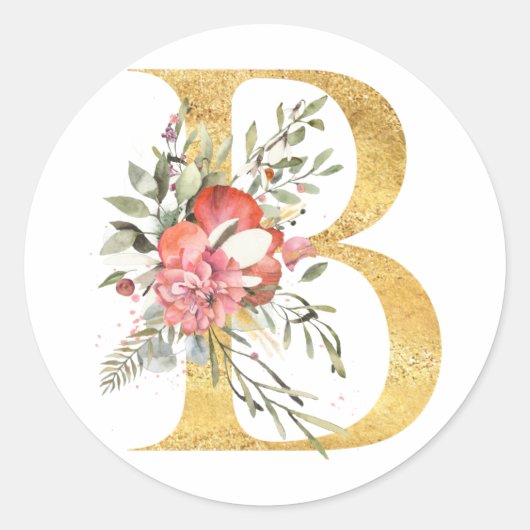Sticker Rond Lettre B dorée avec fleurs (Devant)