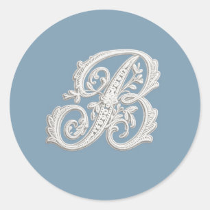 Sticker Rond Lettre B Monogramme Aspect Brodé Blanc Toute Coule