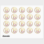 Sticker Rond Lettre B Monogramme Roses roses rose Floral & Eleg (Feuille)