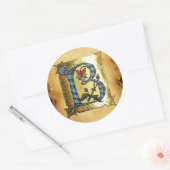 STICKER ROND LETTRE BLEUE OR B AVEC MONOGRAM FLEURS (Enveloppe)