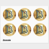STICKER ROND LETTRE BLEUE OR B AVEC MONOGRAM FLEURS (Feuille)