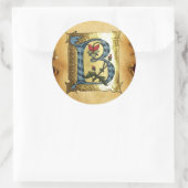 STICKER ROND LETTRE BLEUE OR B AVEC MONOGRAM FLEURS (Sac)