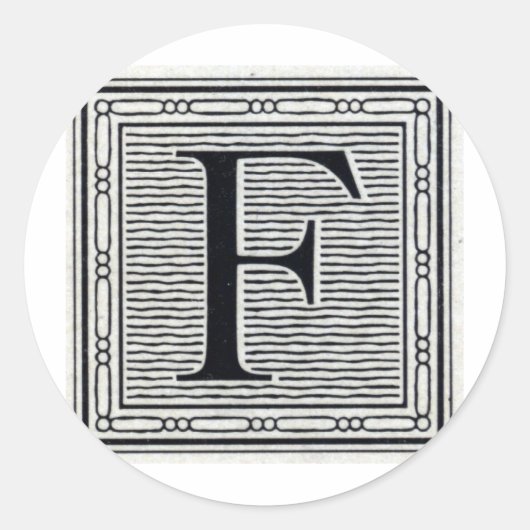 Sticker Rond Lettre bloc "F" Woodblock Inital (Devant)