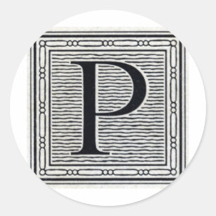 Sticker Rond Lettre bloc "P" Woodblock Inital