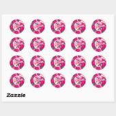 Sticker Rond Lettre C Aquarelle rose Monogramme circulaire (Feuille)