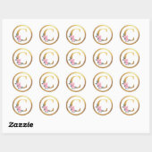 Sticker Rond Lettre C Monogramme Roses roses rose Floral & Or É (Feuille)