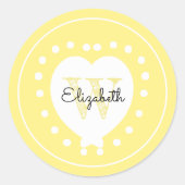 Sticker Rond LETTRE CHIC INITIALE MONogramme JaUNE COEUR BLANC (Devant)