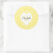 Sticker Rond LETTRE CHIC INITIALE MONogramme JaUNE COEUR BLANC (Sac)