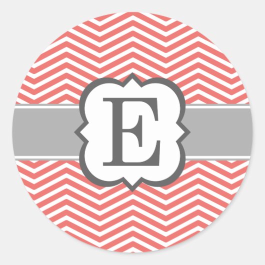 Sticker Rond Lettre corail blanc monogramme E Chevron (Devant)