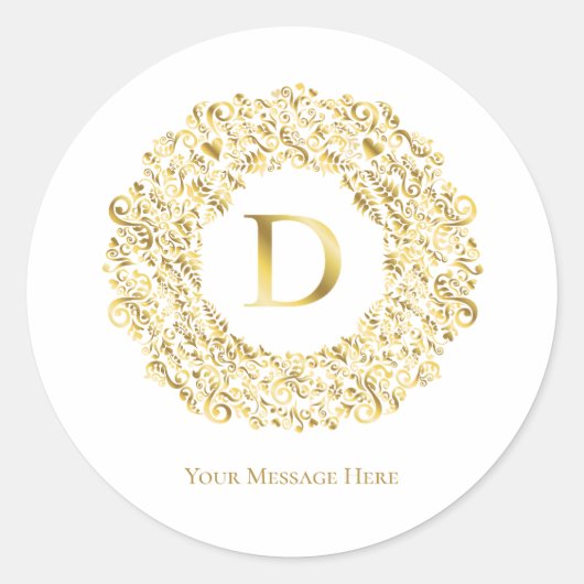 Sticker Rond Lettre D or Damask Pattern (Devant)