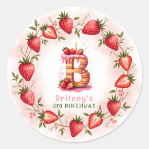 Sticker Rond LETTRE D'ANNIVERSAIRE DE Fraise B Gâteau