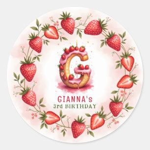 Sticker Rond LETTRE D'ANNIVERSAIRE fraise G Gâteau