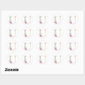 Sticker Rond Lettre d'aquarelle U avec rose (Feuille)