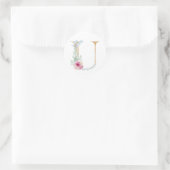 Sticker Rond Lettre d'aquarelle U avec rose (Sac)
