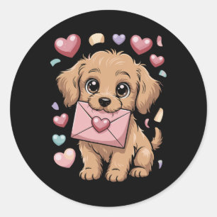Sticker Rond Lettre de cœur de chiot de la Saint-Valentin flott