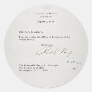 Sticker Rond Lettre de démission du Président Richard M. Nixon